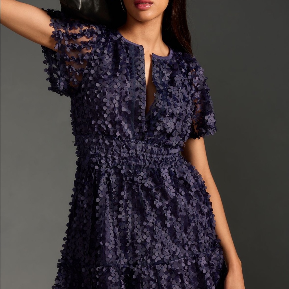 Anthropologie Textured Navy Midi Dress